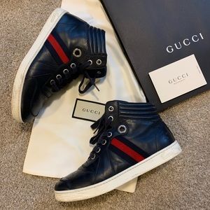 Gucci high top sneakers shoes navy blue red sz 2